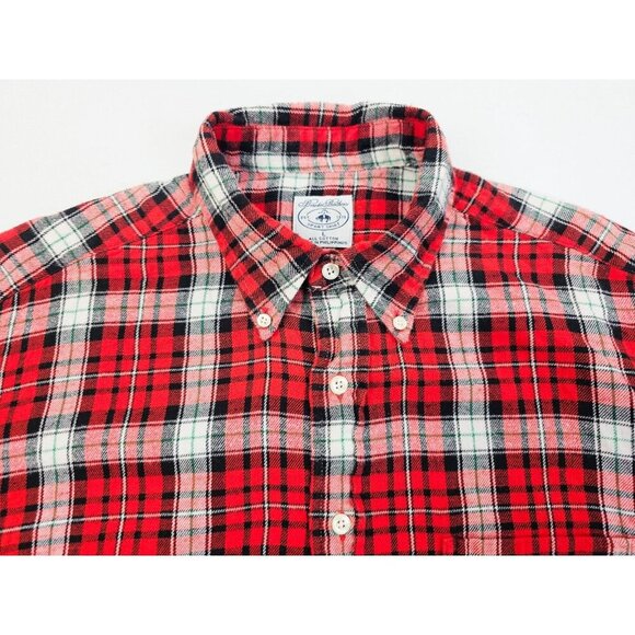 Brooks Bothers Size Large Mens Red White Black Green Check Flannel Sport Shirted - Picture 9 of 9